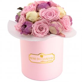 Pink Pastel Wieczne Piwonie Bouquet w Różowym Boxie