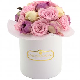 Zestaw Maska Ochronna & Pink Pastel Wieczne Piwonie Bouquet w Białym Boxie