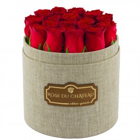 Edition Spéciale Lniany Box z Czerwonymi Różami Żywymi