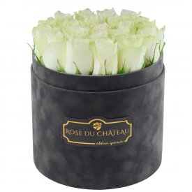 Edition Spéciale Antracytowy Flokowany Box z Białymi Różami Żywymi