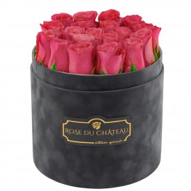 Edition Spéciale Antracytowy Flokowany Box z Różowymi Różami Żywymi