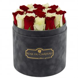 Edition Spéciale Antracytowy Flokowany Box z Białymi & Czerwonymi Różami Żywymi