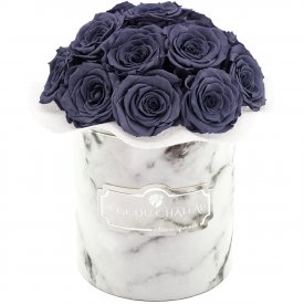 Szare Wieczne Róże Bouquet w Białym Marmurowym Boxie