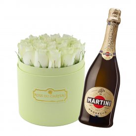 Zestaw Specjalny - Miętowy Flowerbox z Białymi Różami Żywymi