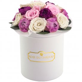 White Pastel Wieczne Piwonie Bouquet w Białym Boxie
