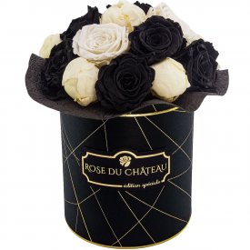 Black Modern Wieczne Piwonie Bouquet w Czarnym Industrialnym Boxie