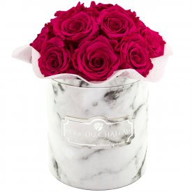Różowe Wieczne Róże Bouquet w Białym Marmurowym Boxie