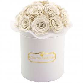 Białe Wieczne Róże Bouquet w Białym Małym Boxie
