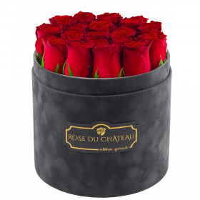Edition Spéciale Antracytowy Flokowany Box z Czerwonymi Różami Żywymi