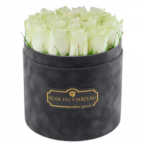 Edition Spéciale Antracytowy Flokowany Box z Białymi Różami Żywymi