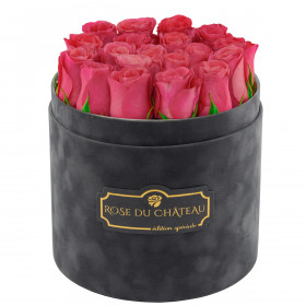 Edition Spéciale Antracytowy Flokowany Box z Różowymi Różami Żywymi