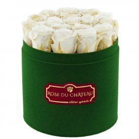 Rose eterne bianche in flowerbox floccato verde