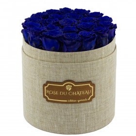 Rose eterne blu in flowerbox di lino