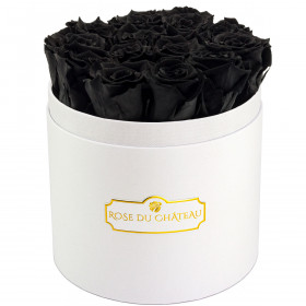 Rose eterne nere in flowerbox tondo bianco