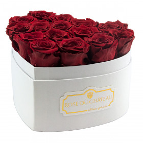 Rose eterne rosse in box cuore bianco