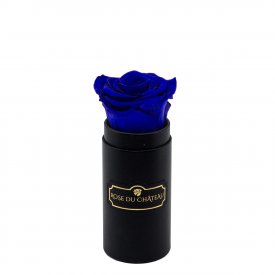 Blaue Ewige Rose in schwarzer Mini Rosenbox
