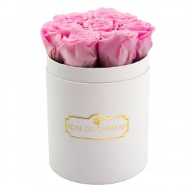 Zartrosafarbene Ewige Rosen in weißer Rosenbox Small
