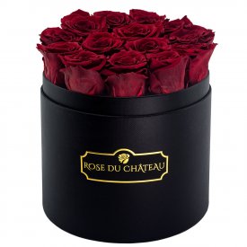 Rote Ewige Rosen in schwarzer Rundbox
