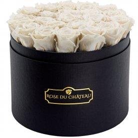 Weiße Ewige Rosen in schwarzer Rosenbox Large