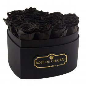 Schwarze Ewige Rosen in schwarzer Herzbox