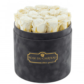 Eternity White Roses & Gray Flocked Flowerbox