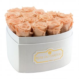Roses Éternelles Herbées en Boîte „Heart” Blanche