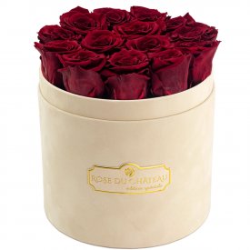 Roses Éternelles Rouges Dans Une Flowerbox Beige Floquee