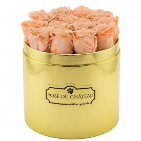 Čajové věčné růže ve zlatém flowerboxu 