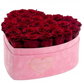 Červené věčné růže ve velkém boxu heart - LOVE EDITION