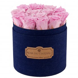 Zartrosafarbene Ewige Rosen in denim Rosenbox