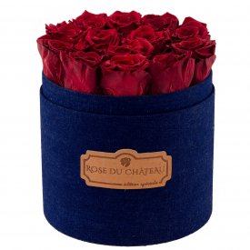 Rote Ewige Rosen in denim Rosenbox