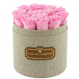 Zartrosafarbene Ewige Rosen in leinen Rosenbox