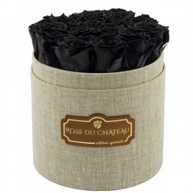 Schwarze Ewige Rosen in leinen Rosenbox