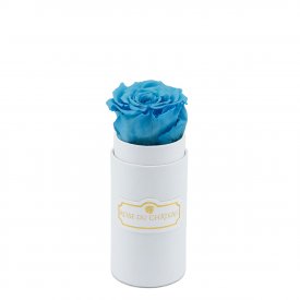 Azurblaue Ewige Rose in weißer Mini Rosenbox