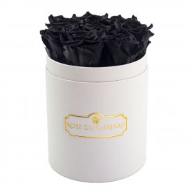 Schwarze Ewige Rosen in weißer Rosenbox Small
