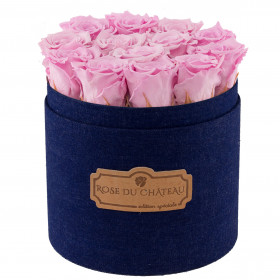 Zartrosafarbene Ewige Rosen in denim Rosenbox