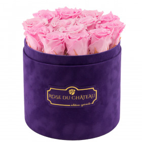 Eternity Pale Pink Roses & Violet Flocked Flowerbox