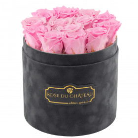 Eternity Pale Pink Roses & Gray Flocked Flowerbox