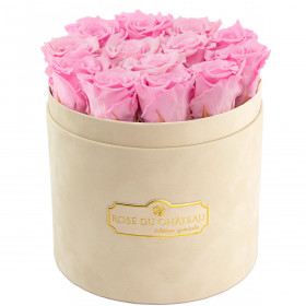 Eternity Pale Pink Roses & Beige Flocked Flowerbox