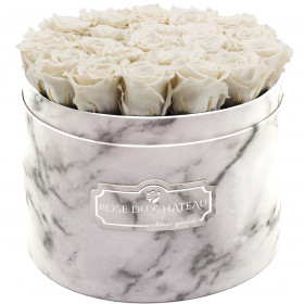 Eternity White Roses & Large White Marble Flowerbox